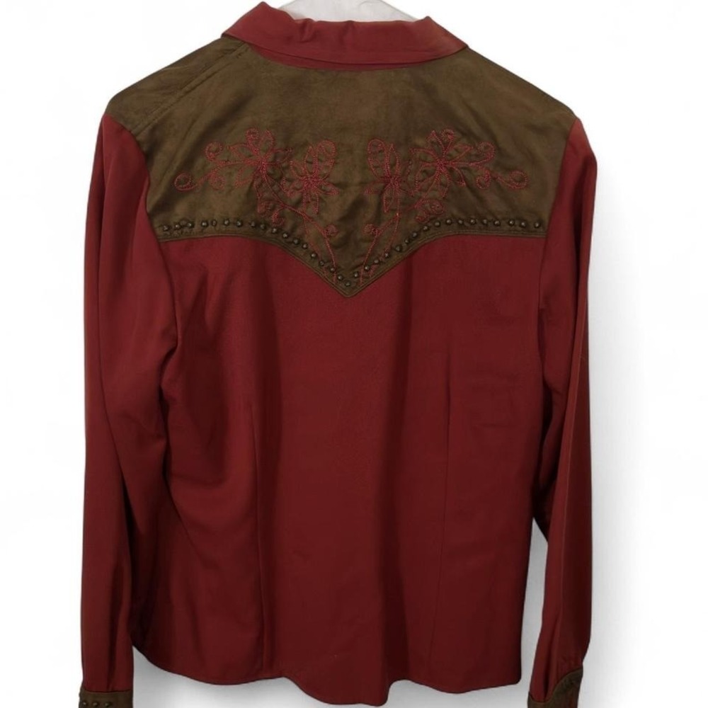 Scully - Western Embroidered Snap Shirt - Women's M - Red Brown Rodeo Yoke - Picture 4 of 7